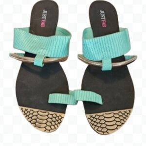 Just Fab Green Crocodile Print Summer Sandals Sz 7.5
